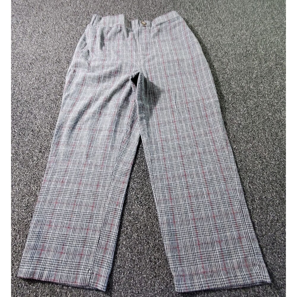 American Eagle Pull On Pants Womens M Gray Red Plaid Cropped High Rise Wide Leg